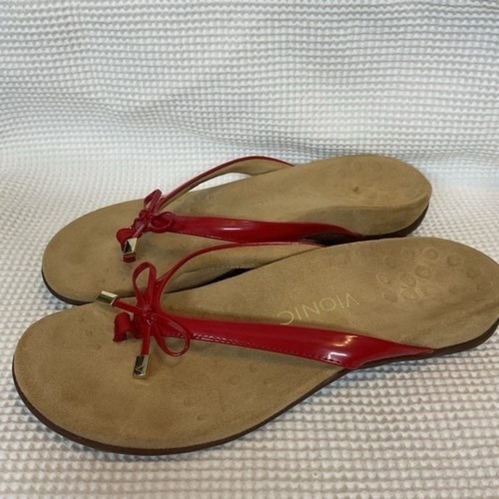 Vionic Bella Red Bow Arch Support Slip On Thong Flip Flop Sandal Womens 9 China